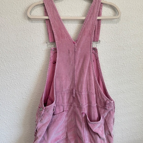 Free People Baxter Adjustable Distressed Frayed Pink Corduroy Overall Mini Skirt - Picture 3 of 11